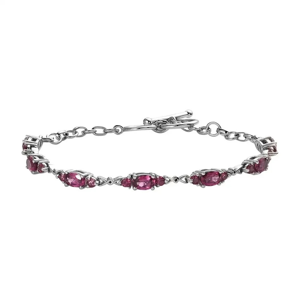 Tanzanian Wine Garnet Toggle Bracelet in 925 Sterling Silver - Picture 6 of 8